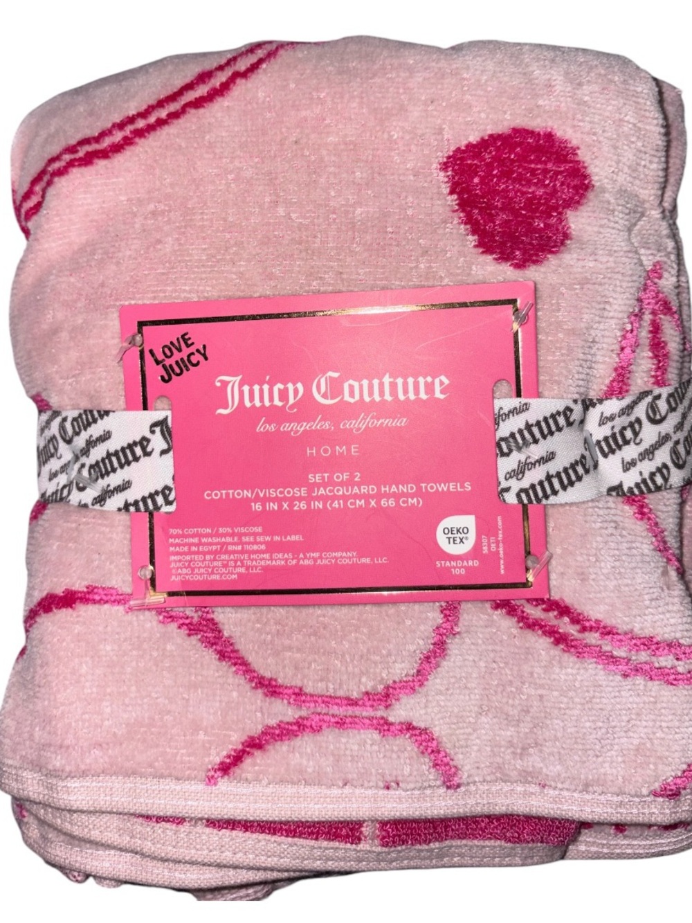 Juicy Couture Pink Heart Motif Hand Towels - Set of 2